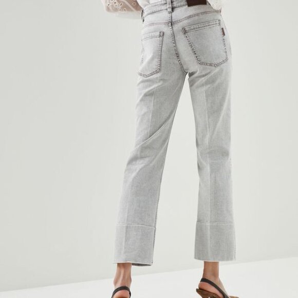 Brunello Cucinelli Monili Tab Jeans Gray Denim Barrel Cuff Kick Flare Size 6 42 - Picture 2 of 11